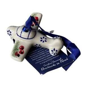 Polish Pottery Airplane Ornament Christmas Handmade Poland Manufaktura Tree Gift
